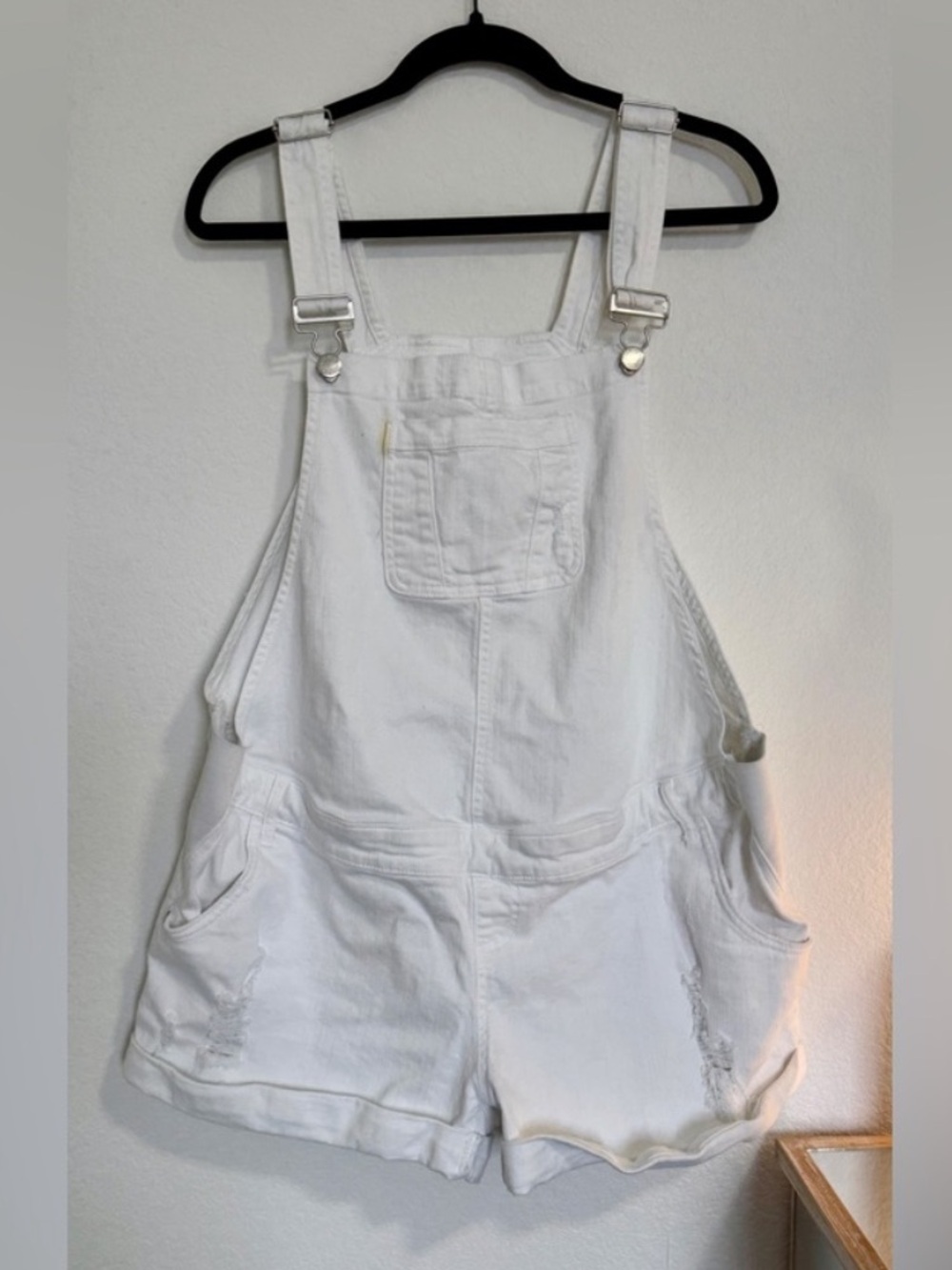 Indigo Blue White Denim Short Overalls Romper